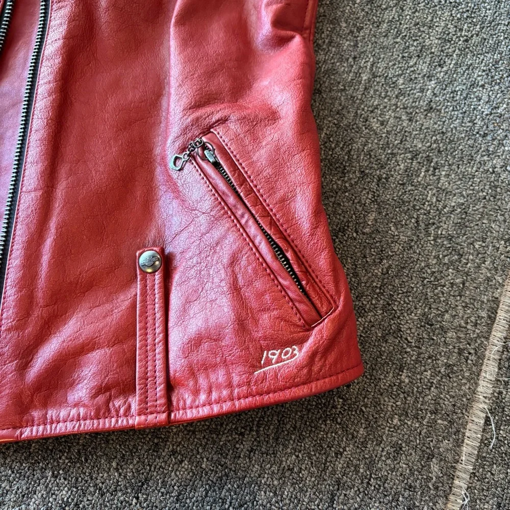 Harley-Davidson Red Leather Biker Vest - Picture 5 of 7